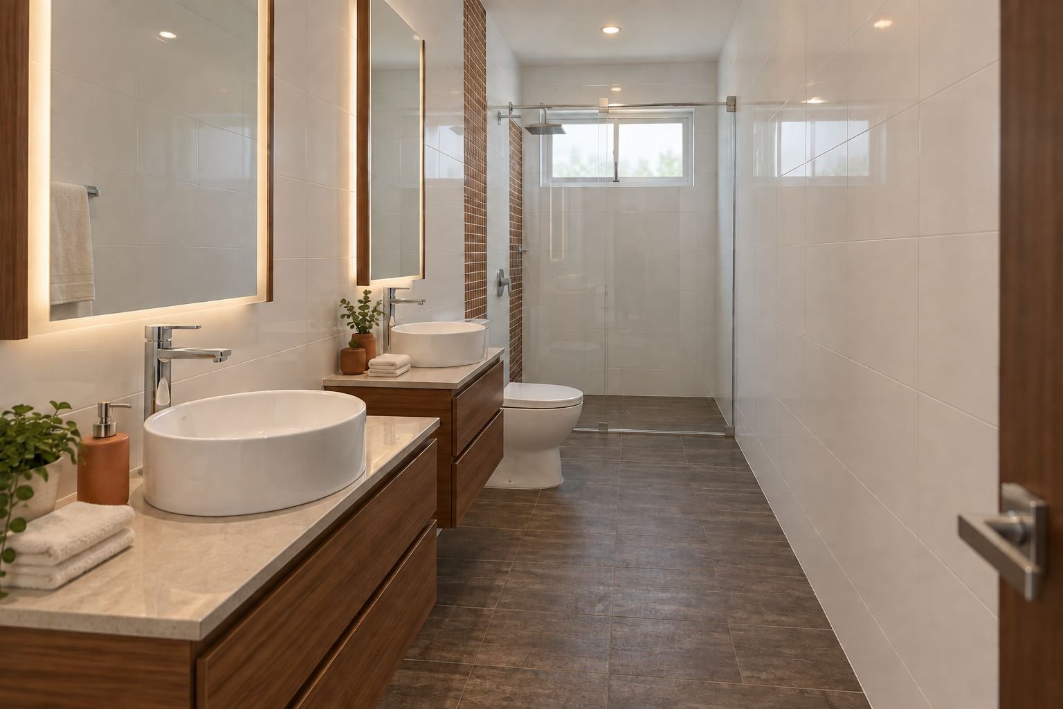 Render de baño con doble lavamanos